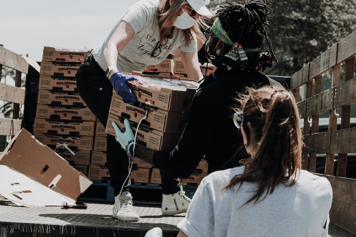 unloading food off of a truck